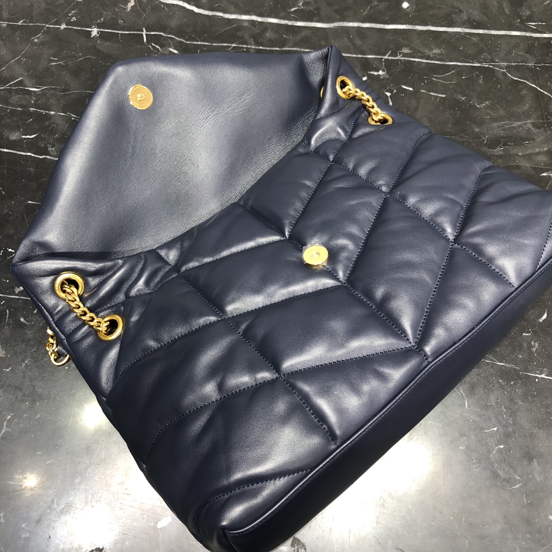 Saint Laurent Loulou Puffer Lambskin Shoulder Bag Handbag Dark Blue 577475 Gold